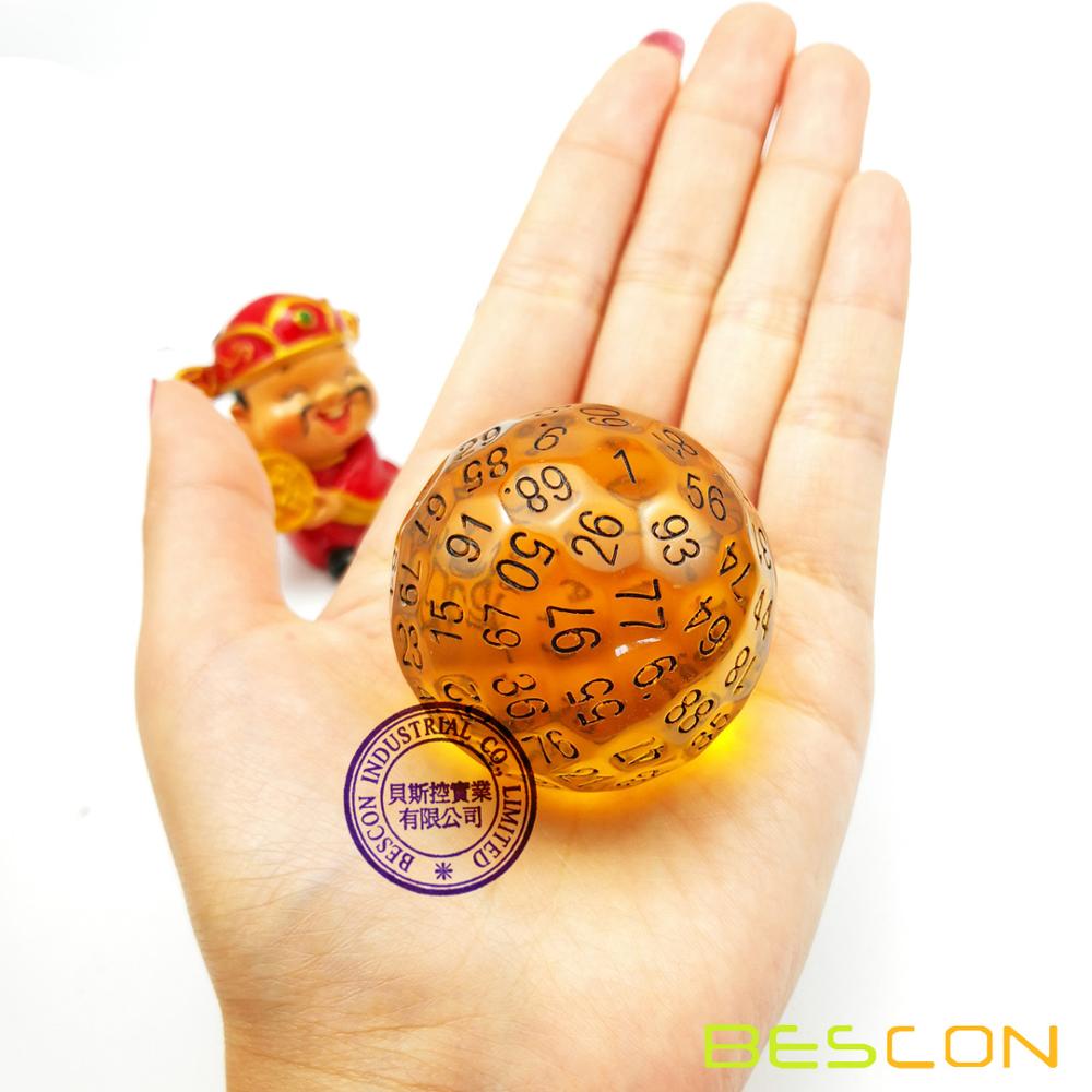 Bescon Translucent Polyhedral Dice 100 Sides Dice, Transparent D100 die, 100 Sided Cube, D100 Game Dice,100-Sided Cube of Amber