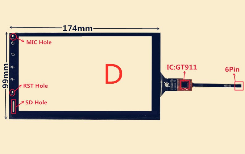 7 tommer  gt911 174mm*99mm lxh 820-150- fpc lxh-tpc 0037-677-v3 digitizer bil dvd gps navigation multimedie touchskærm panel 6 ben