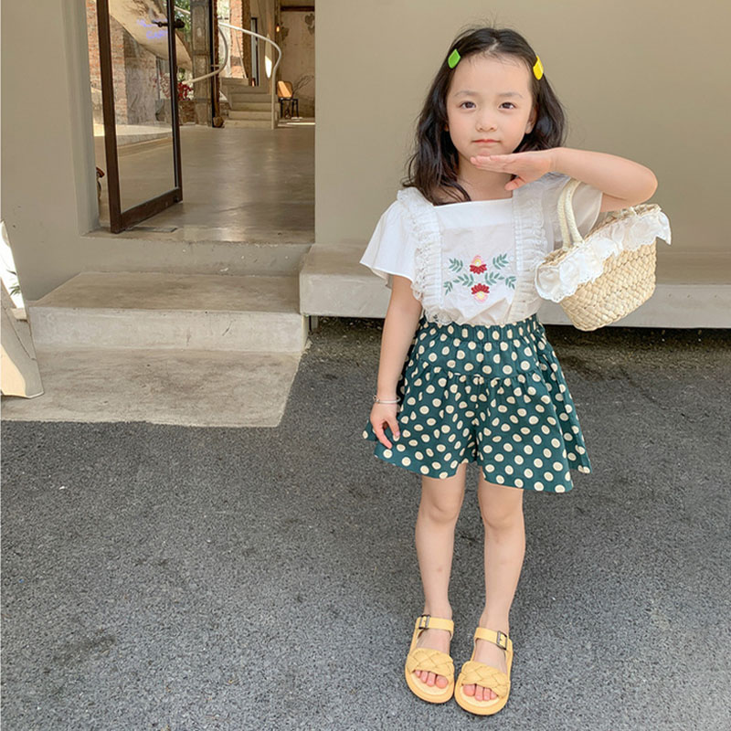 Shorts d'été pour filles de 2 à 6 ans, ample, imprimé de points, taille élastique, pantalons fins pour filles