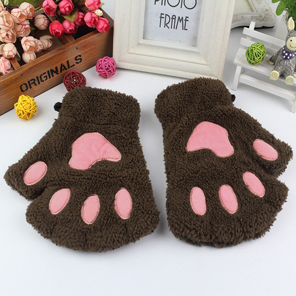 Winter Handschoenen Kids Leuke Cartoon Meisje Kat Claw Paw Vingerloze Winter Warmer Half Vinger Handschoenen Mitten YE11.5: CO