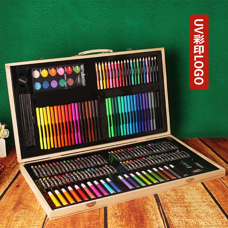 180pcs wooden box brush set children's watercolor pen painting tool girl art supplies painting material set student