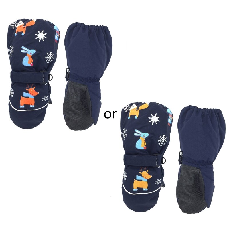 Winter Kinderen Print Cartoon Herten Konijn Verdikking Ski Handschoenen Kids Winddicht Waterdicht Antislip Lange Mouwen Wanten: Marineblauw