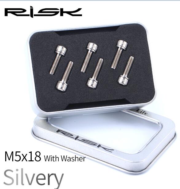 6 stk/parti  m5*18mm eller  m5 x 20mm titanium ti bolte med skive til cykel frempind mtb mountain road bike ultralet frempind skruer pakning: M5 x 18mm sølvfarvet