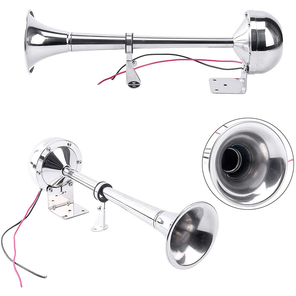 Trumpet Air Horn Compressor Kit 12V Marine Boat Stainless Steel Low Tone Single Trumpet Horn Mounting Hardware