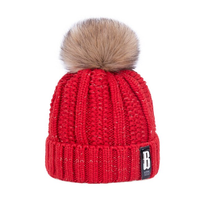 Wintermuts dames gebreid plus fluwelen winter warme muts dames effen kleur pompon muts meisjes kleding accessoires: 11