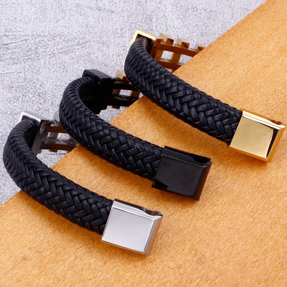 Seil Kette wickeln Leder Armbinde Männer Gold/Schwarz Edelstahl Herren Charme Armbänder Handgemachte Männlichen Schmuck Handgelenk Band männer