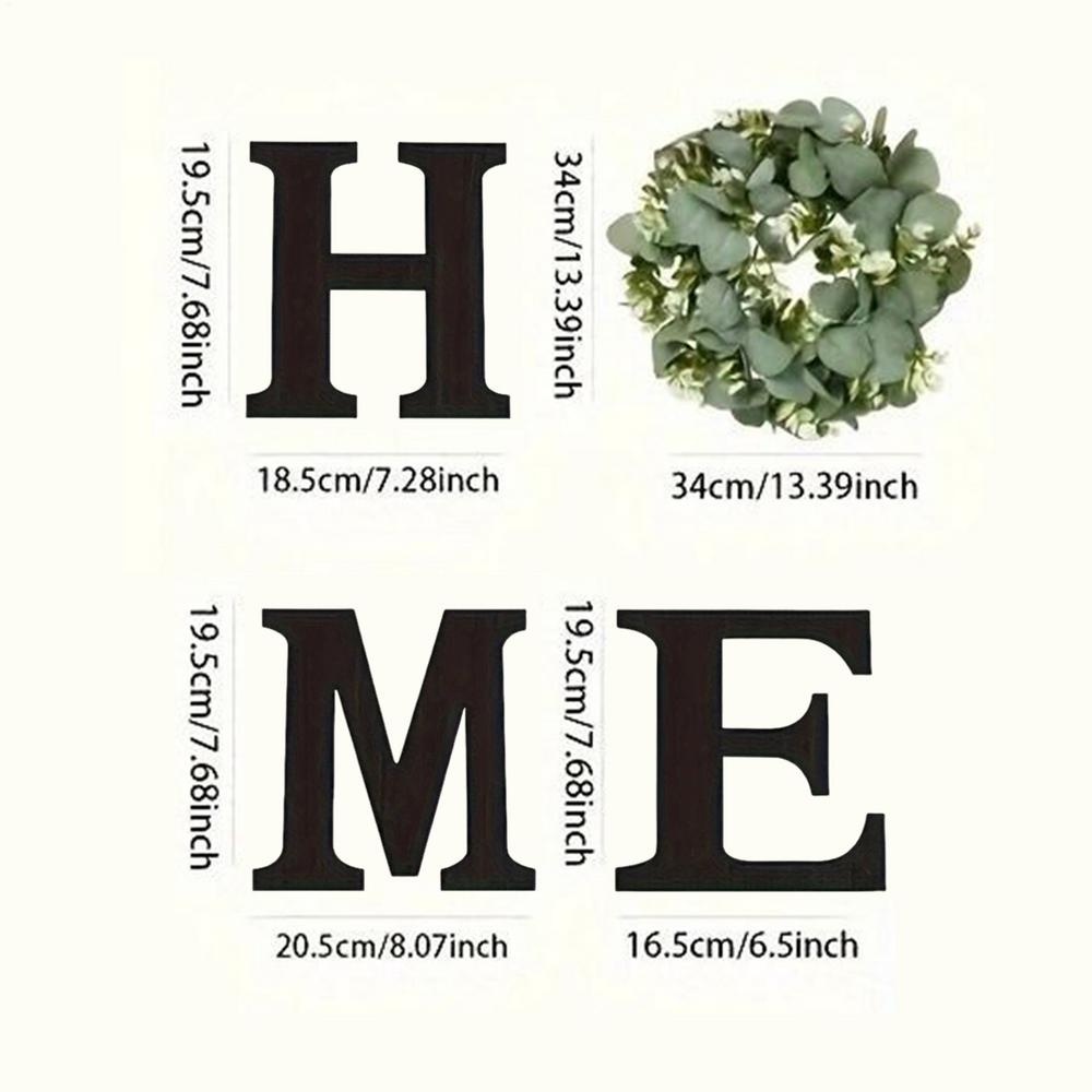 Wooden Home Letters Sign with Artificial Eucalyptus Wreath hanging wall art Decoration For Kitchen Entryway Housewarming Wedding: black