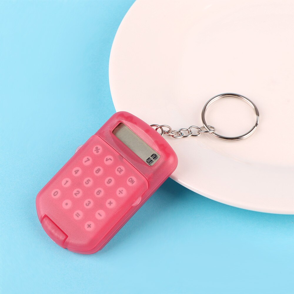 1Pc Mini Calculator With Keychain Student Supplies Stationery Portable Plastic 8 Digits Electronic Calculator