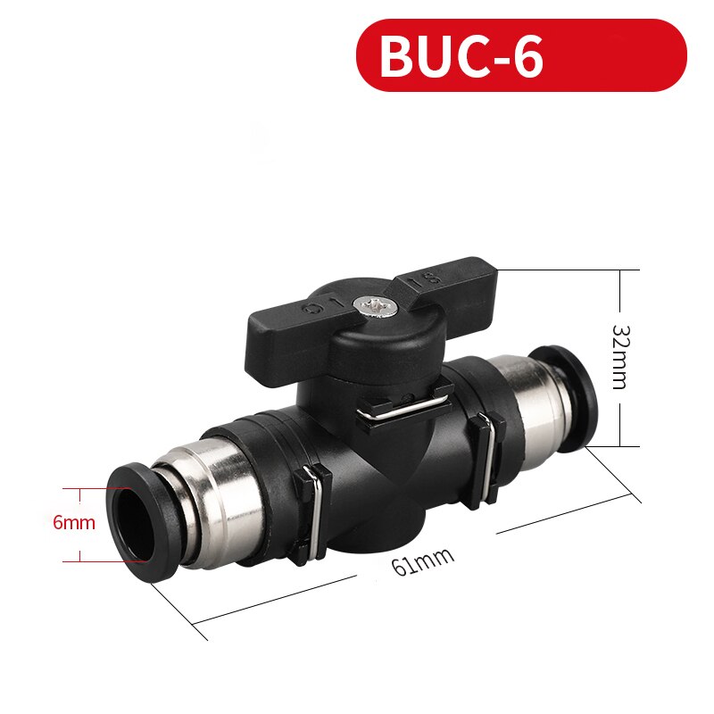 Pneumatic Push In Quick Connector Hand Valve BUC4 6 8 10 12MM Hand To Turn Pneumatic Switch: BUC-06