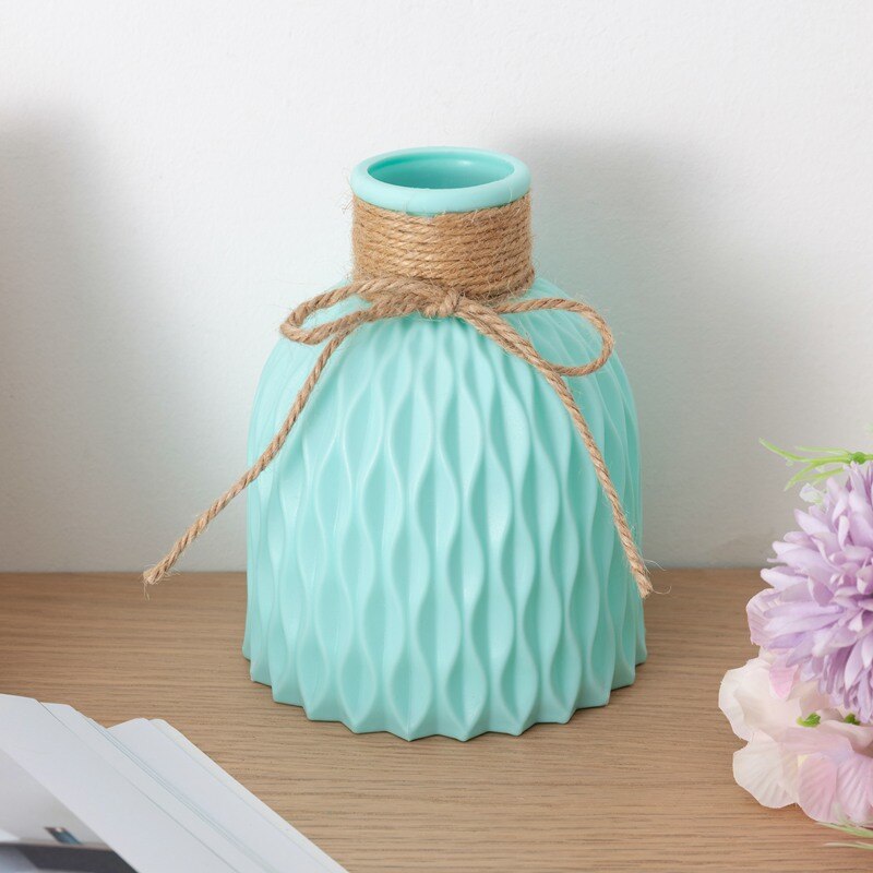 Modern Flower Vase Imitation Ceramic Flower Pot Decoration Home Plastic Vase Flower Arrangement Nordic Style Home Decoration: Blue