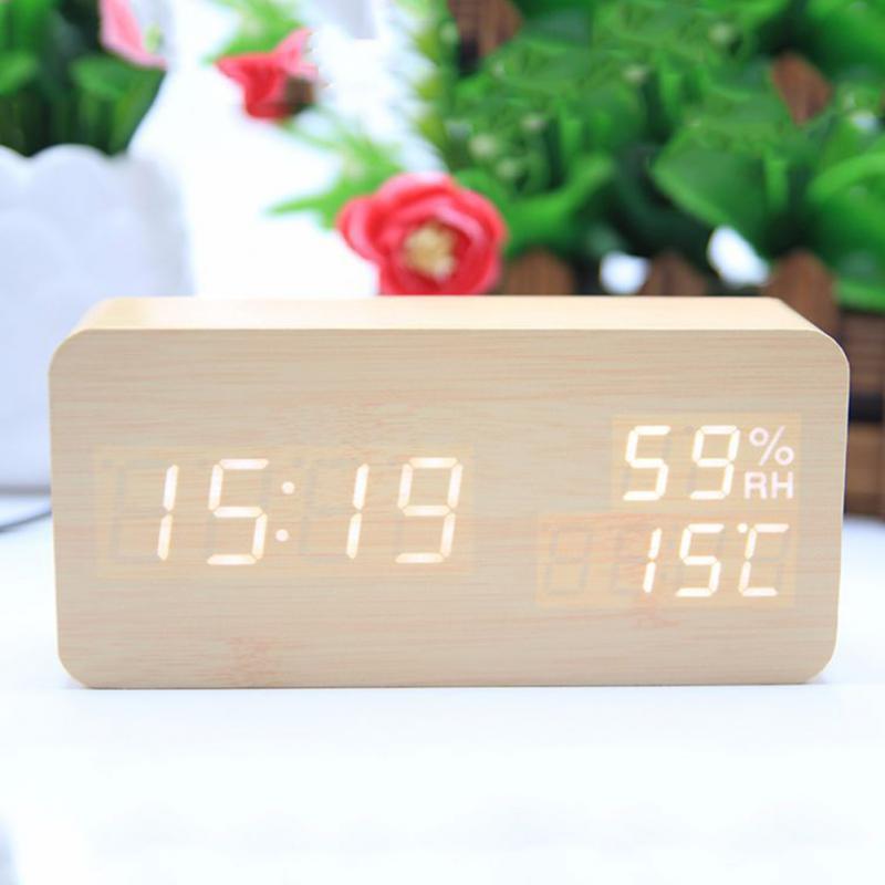 Bedroom Alarm Clock Home Bedside Desktop Wood Alarm Clock Living Room Multifunction Electronic LED Display Desk Alarm Clock