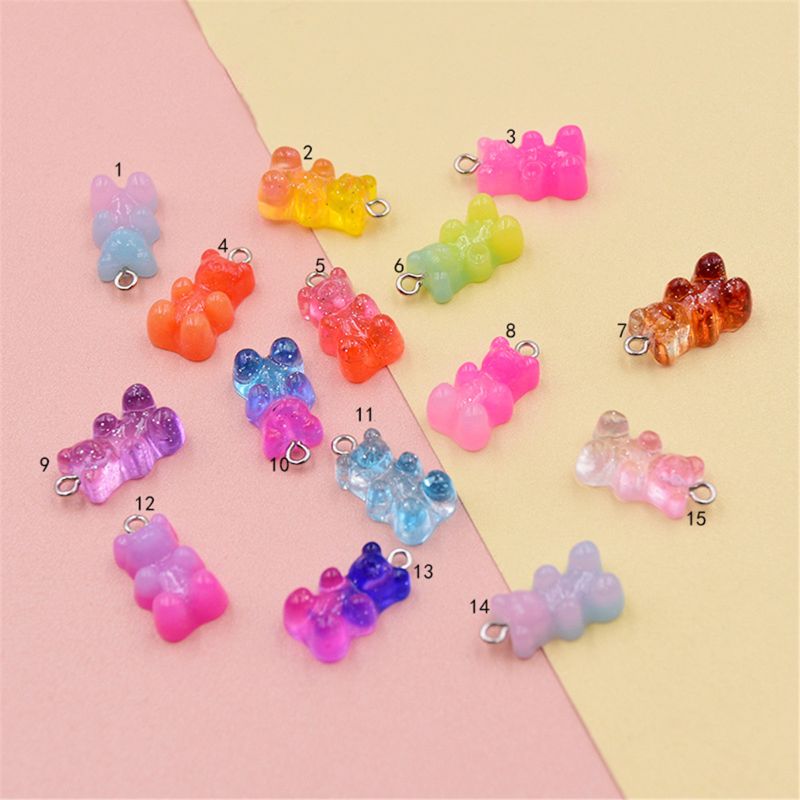 Gradient Mini Jelly Bear Charm Candy Slime Charms Keychain Bracelets Jewelry Modeling Clay DIY Accessories Keychain Pendant Tool