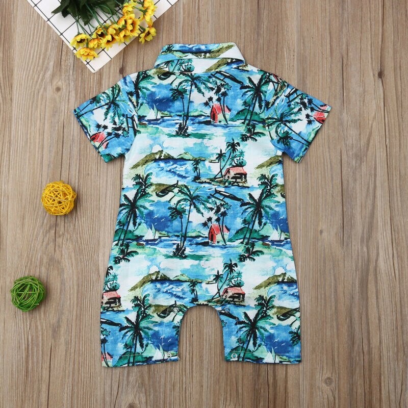 Cute Newborn Baby Boys Hawaii Romper Jumpsuit Trousers Outfits Coconut Tree Print Summer Beach Playsuit Clothes