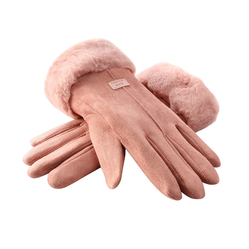 Vrouwen Winter Handschoenen Dames Meisjes Outdoor Warmte Volledige Vinger Gevoerd Rijden Handschoen Bont Wanten Guantes Mujer Перчатки Женские: Pink