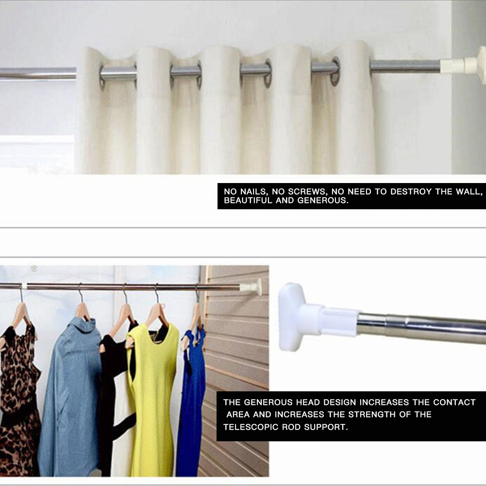 Stainless Steel Shower Curtain Rod Extensible Punch-free Bathroom Thickening Curtain Pole Load Bearing 7 kg