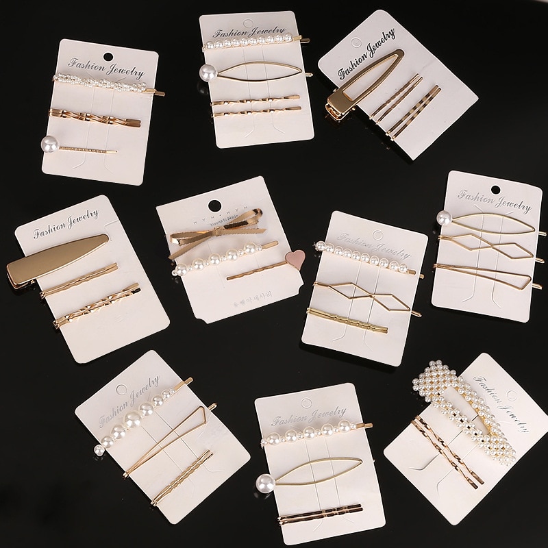 1Set Vrouw Parel Haarspelden Legering Haarspeldjes Geometrische Goud Haar Clip Zoete Hoofddeksels Haarspeldjes Hoofdband Haar Accessoires