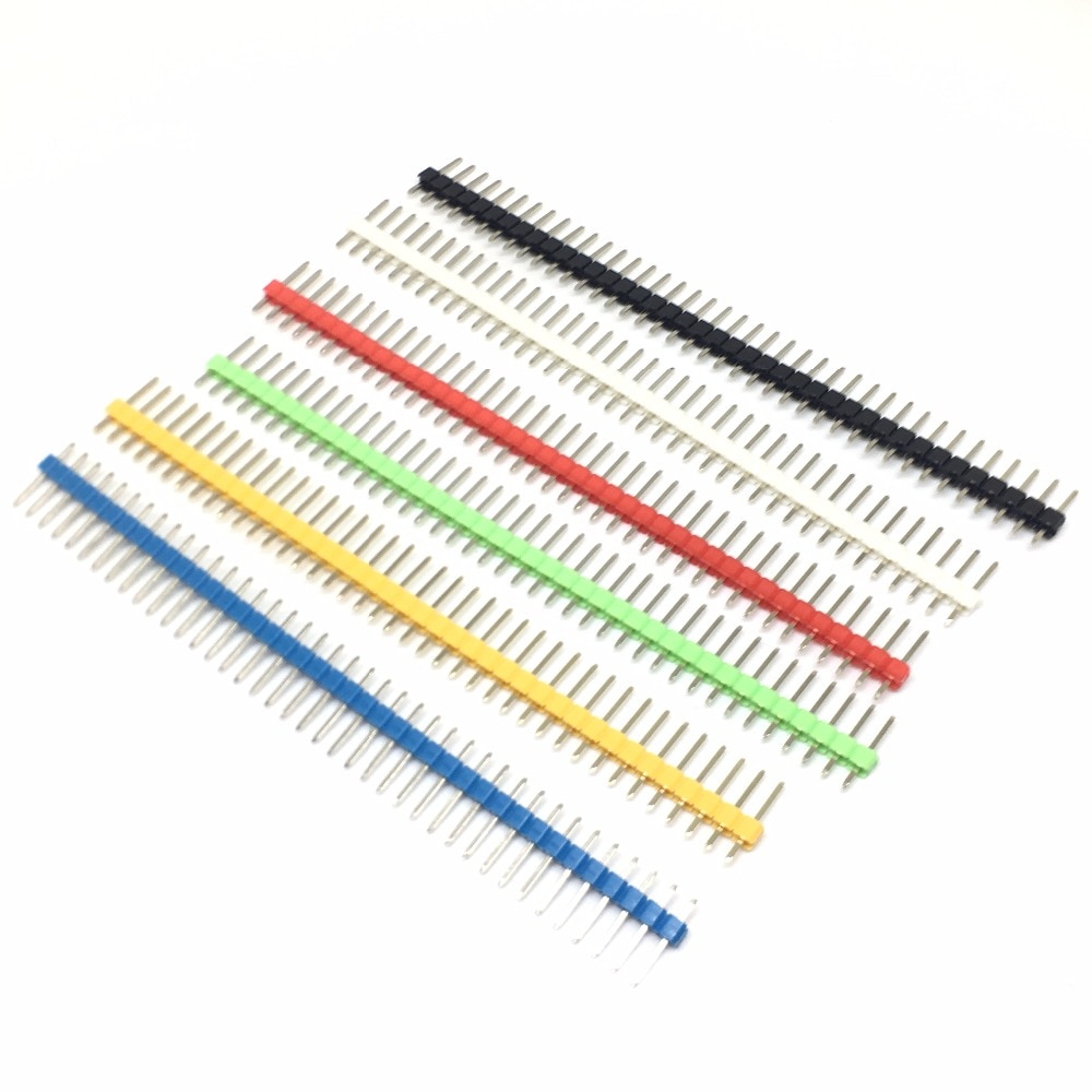 1x40P cabezal de Pin macho de 40 pines 10 Uds., tira de 2,54mm de largo, azul, blanco, verde, amarillo, conector en 5 colores de