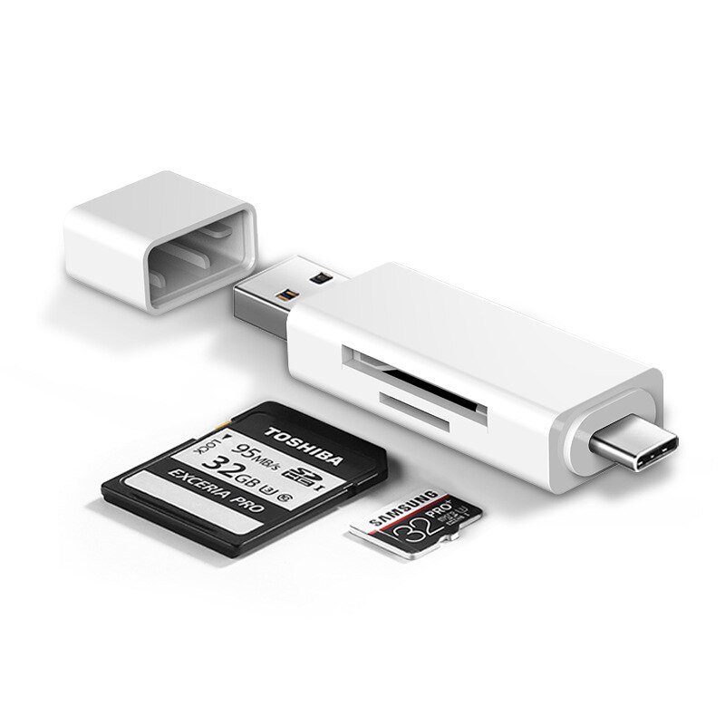 Kaartlezer USB3.0 Type C Naar Sd Micro Sd Tf Adapter Voor Mobiele Telefoon Computer Universal Multi-Functie Otg geheugenkaartlezer: Zilver
