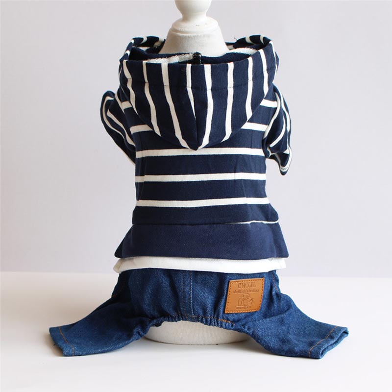 Spring Stripe Pet Dog Clothes for Small Dogs Jeans Dog Overalls Puppy Cat Denim Jumpsuit for Chihuahua Clothing Navy Gray XS-XXL