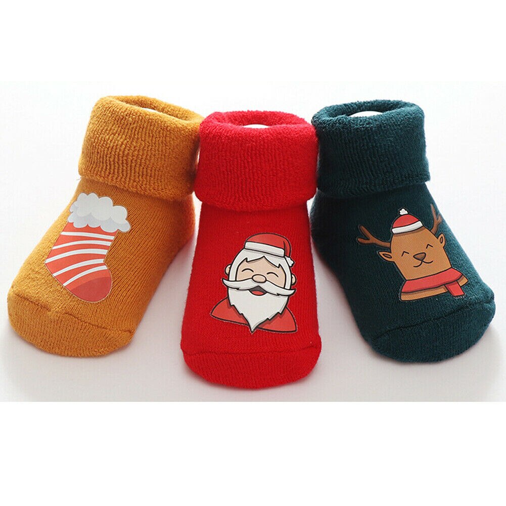 Baby Spullen Baby Meisje Jongen Anti-slip Warme Zachte Sokken Baby Cartoon Peuter Sokken Xmas 3 stks/set: D / S for 0 to 6M