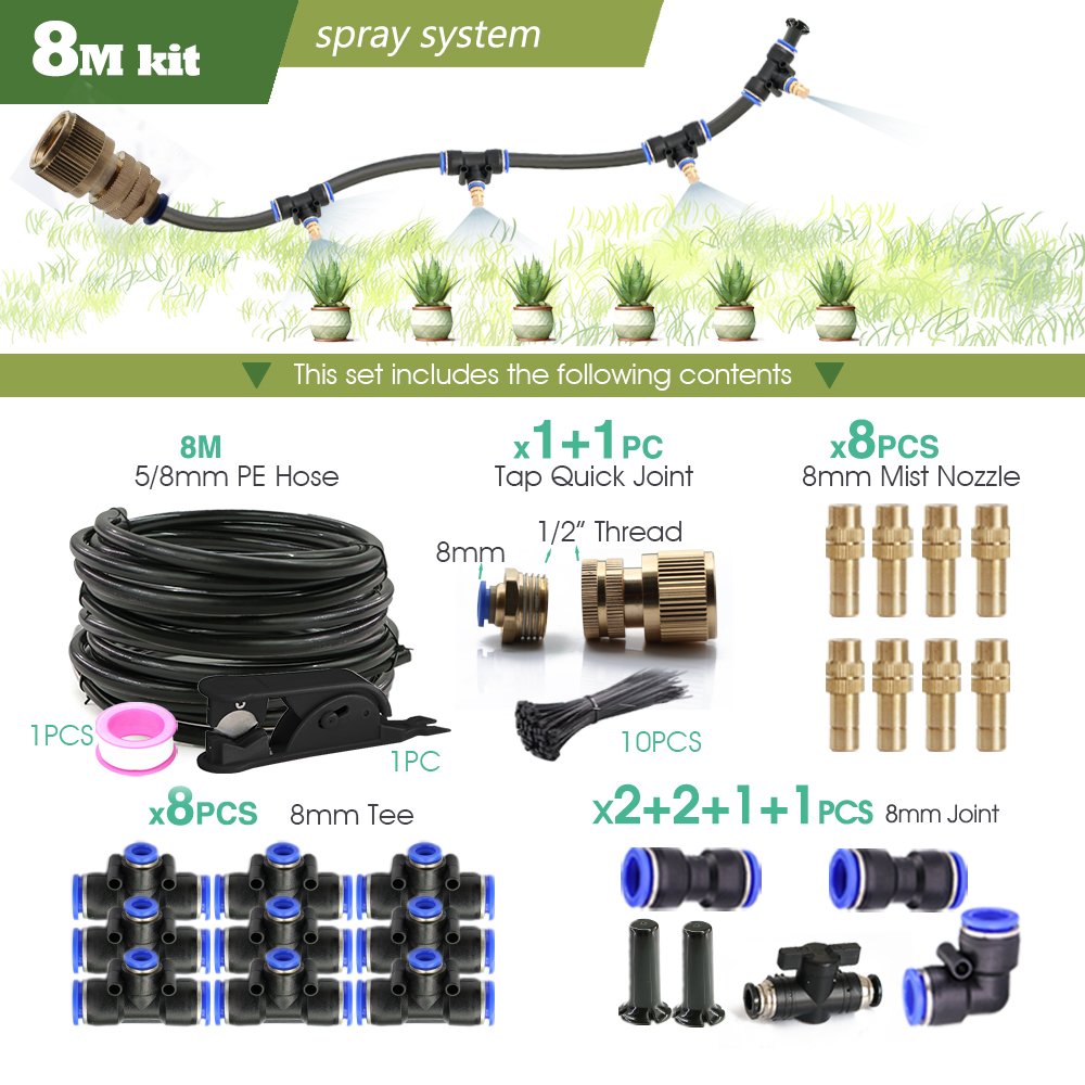 Outdoors Garden Adjustable Brass Nozzle Atomizer Kit 5/8mm Hose Nebulization Humidification Cooling Watering System Lawn Spray: Light Grey