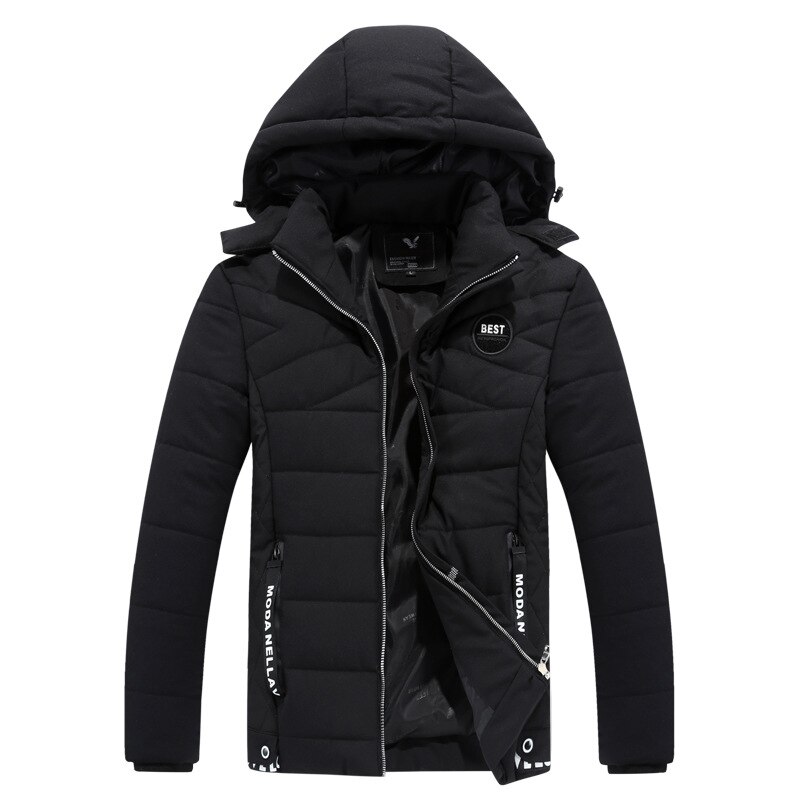Winter heren jas korte overjassen heren kepi afneembare capuchon jas parka heren roupas heren dikke warme jas kleding jeugd: Zwart / Xxl