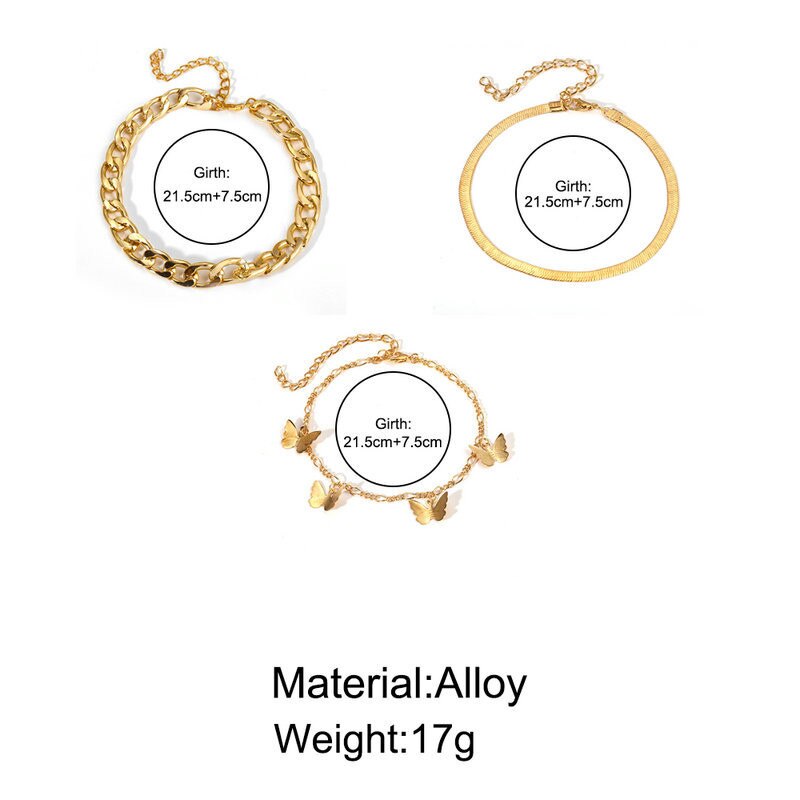 Modyle Bohemia Snake Chain Anklet Set For Women Trend Gold Color Butterfly Anklets Foot Bracelet Beach Jewelry
