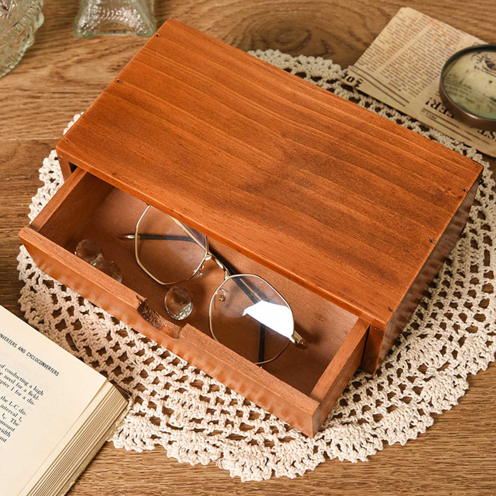 Retro Desktop Wall Storage Office Debris Multi-layer Finishing Wooden Jewelry Storage Cabinet Storage Boxes