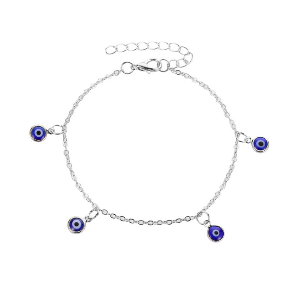 Lucky Eye Blauw Turkse Evil Eye Enkelbandje Goud Zilver Kleur Voet Chain Enkelband Verstelbare Voor Vrouwen Meisjes Sieraden LE494: silver color