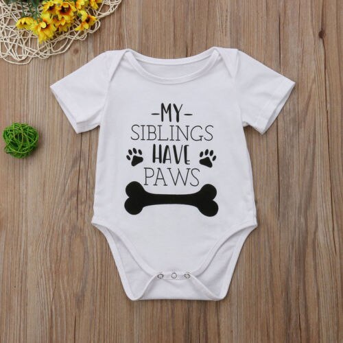 DERMSPE Zomer Pasgeboren Baby Jongens Meisjes Korte Mouw Letter Print Mijn Sibling Hebben Poten Romper Jumpsuit Baby Kleding