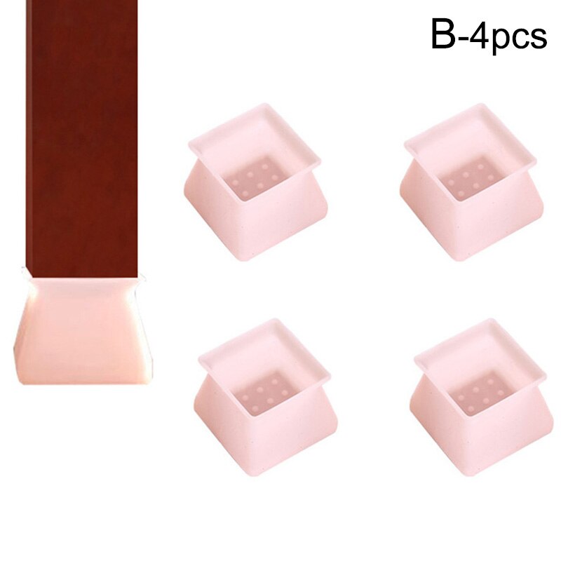 4 stuks siliconen stoel tafel voetbeschermer meubelpoten vierkante antislip pootdoppen onderste hoek vloer veilige pad: Roze