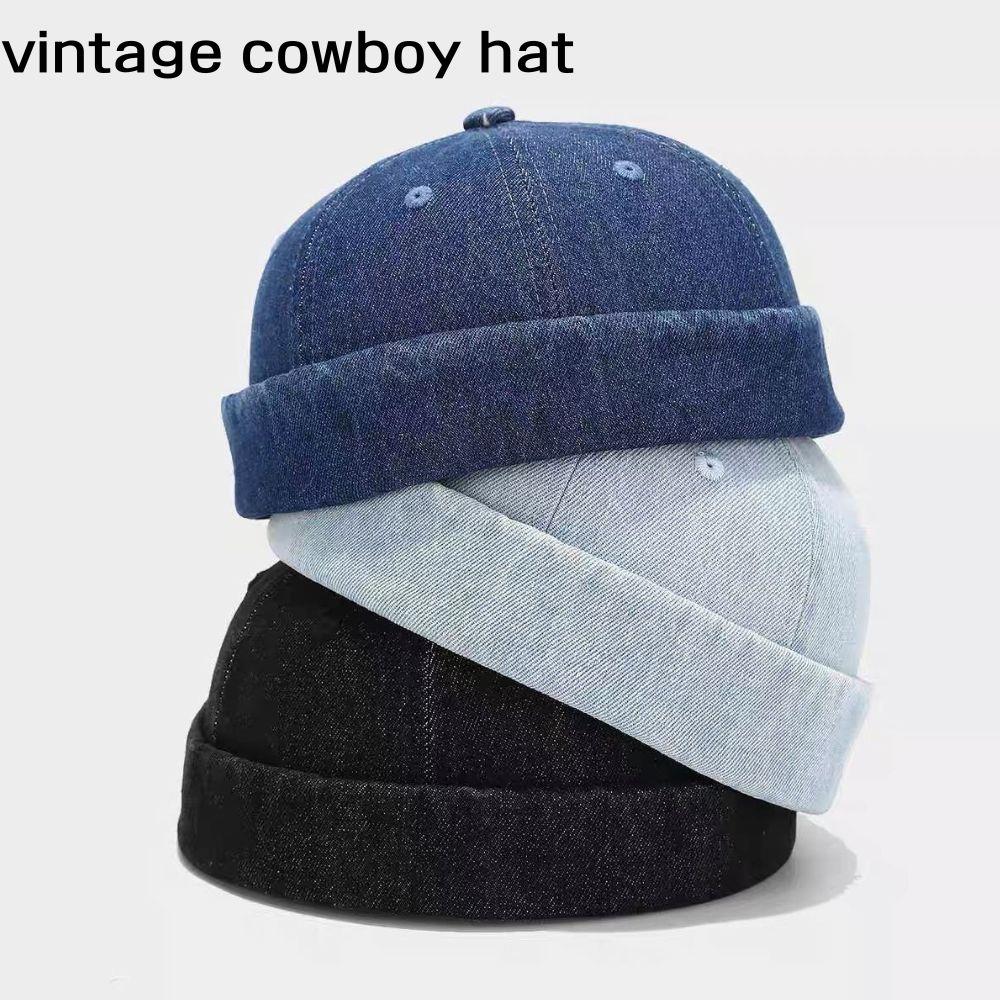 Brimless Skullies Cap Retro Men Adjustable Docker Caps Denim Beanie Hat Hip Hop Hat Vintage Solid Skullcap Unisex Bucket Cap