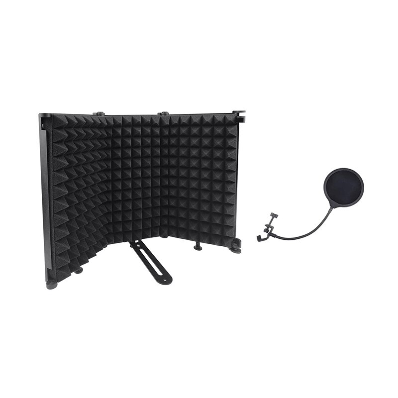 Microphone Isolation Shield With Blowout Prevention Net,Absorbing Foam Reflector Folding Panel,For Blue Yeti,Etc(3 Fold)