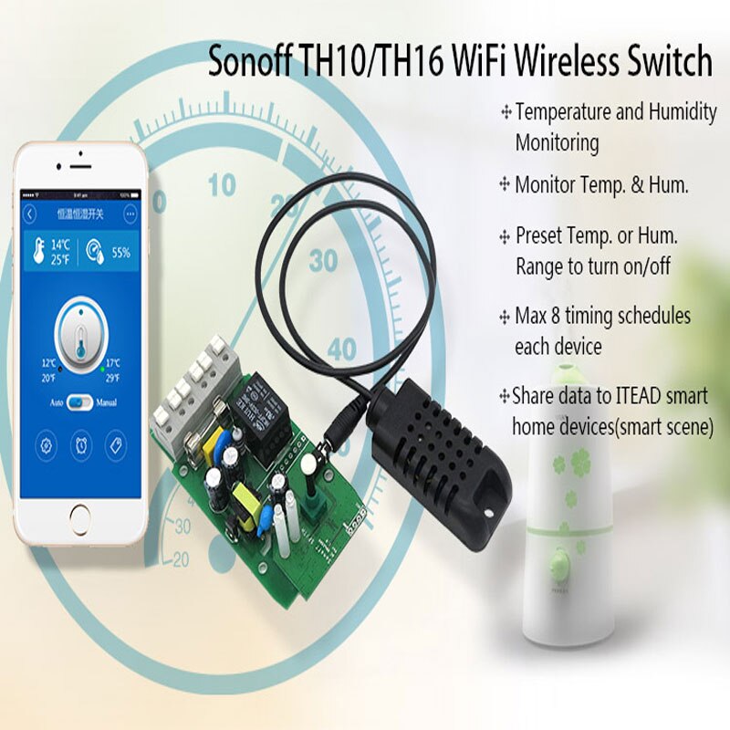 Black ABS Temperature Sensor High Accuracy Home Real Time Work for Sonoff TH 10A/16A DC 3.1-5.5V