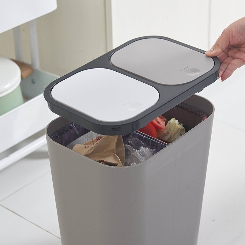 15L Vuilnisbak Met Deksel Dual Grid Voor Thuis Keuken Afval Vuilnisbak Ingedeeld Recycle Vuilnisbak Vuilnisbakken Badkamer Prullenbak kan