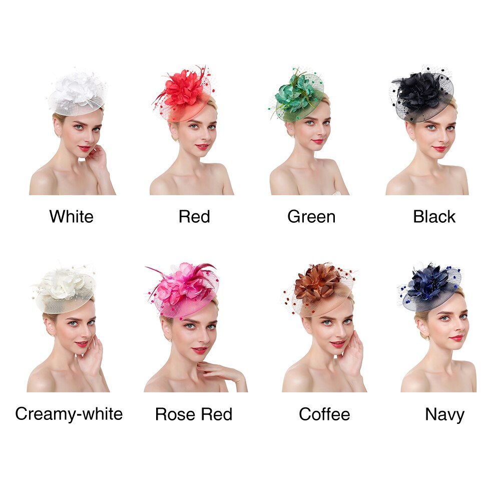 Cintas de malla con flores para mujer, tocado de plumas, sombrero, sombreros, diadema con pinza para el cabello, para la cabeza, cóctel, de té para niña