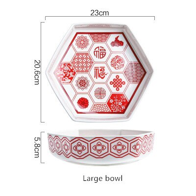 Chinese Year Chinese Year Decoration Plate Ceramic Plate Refreshment Plate Fruit Dumplings Dish Plate Soup Bowl Bone Sau: large bowl