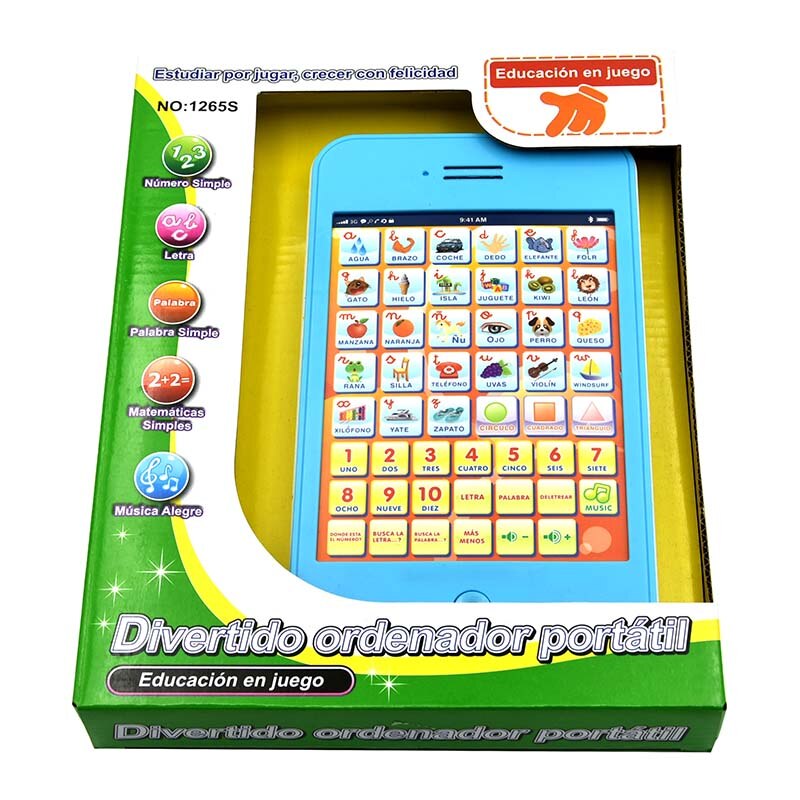 Multi Functional Spanish Learning Pad Kids Tablet Numbers Letters Shapes Early Education Toys for Spain Children Baby Laptop