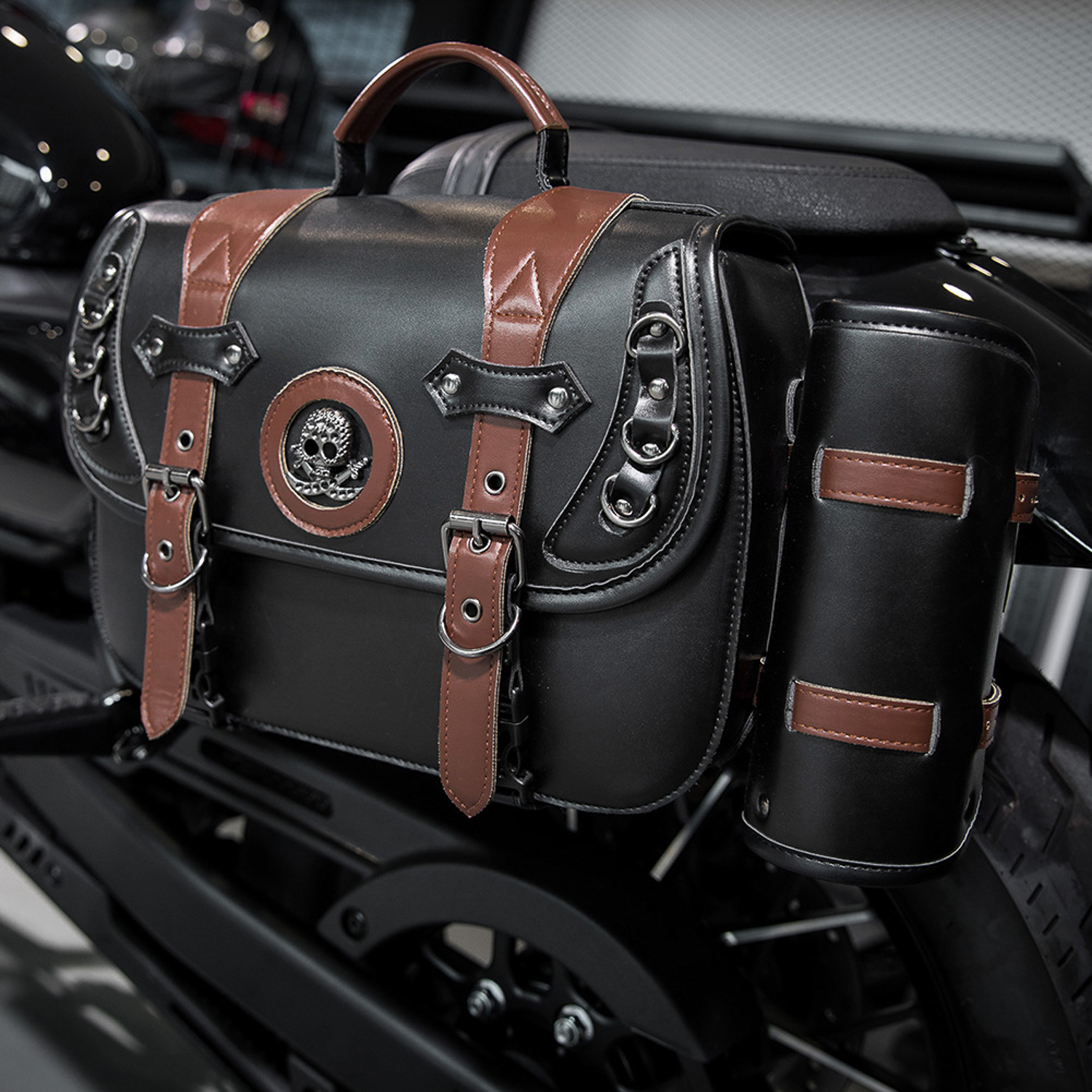 Novo alforjes de couro pu para motocicleta, bolsa lateral à prova d'água, acessórios para motocicletas: Preto