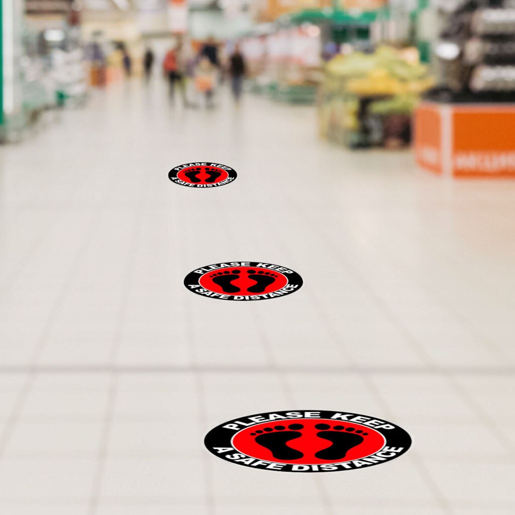 5pcs Floor Sticker Wall Decal Sign Car Caution 6 ft Foot Distance Warning 30cm