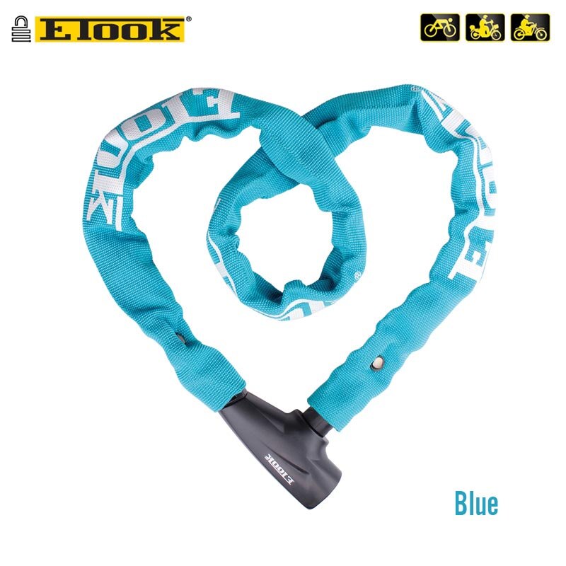 ETOOK 4 couleurs antivol vélo chaîne serrure vtt montagne vélo route clé serrure 1000mm acier Anti-perçage cyclisme accessoires: Blue