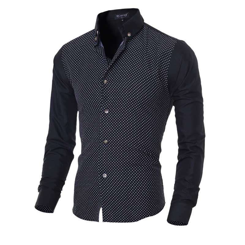 Discount Western classic polka dots men's shirts M-2XL patchwork sleeve young boys casual shirt Slim fit: HZHS050b / L