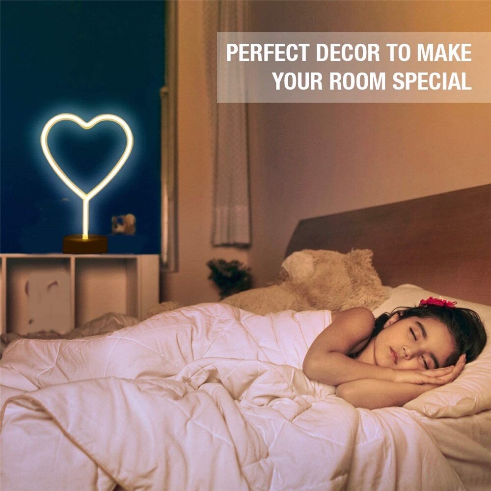 LED Heart Neon Sign Night Light Art Decorative Lights Plastic Table Lamp for Kids Baby Room Lighting Xmas Party