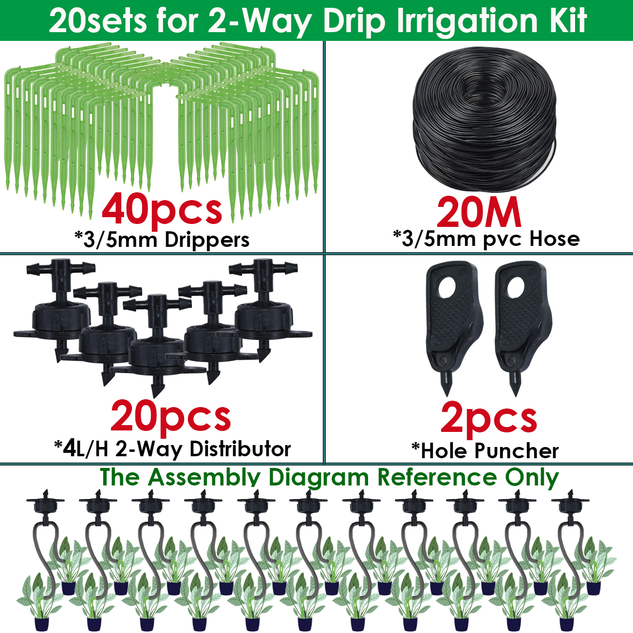 Sprycle Greenhouse 2L/H 4-Way Drip Irrigation 2-Way 3/5mm Garden Automatic Watering System Dripper Kit DIY for Pot Plant Bonsai: SKY BLUE