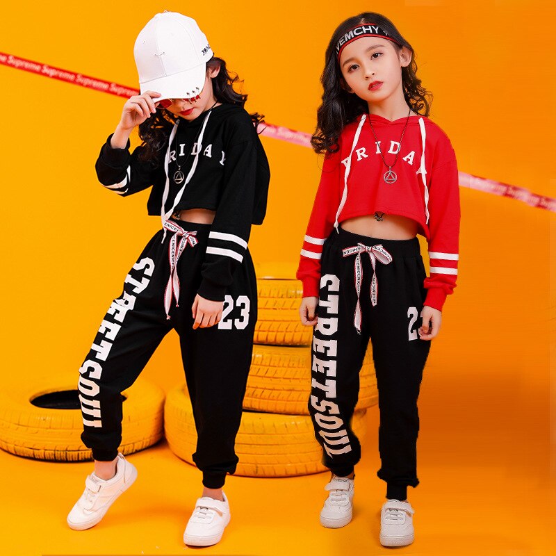 Mit Kapuze freundlicher Hüfte-hüpfen Anzug Für Mädchen Hübscher Jazz tanzen Kostümich Mädchen Hiphop verlieren Leistung Kleidung einstellen