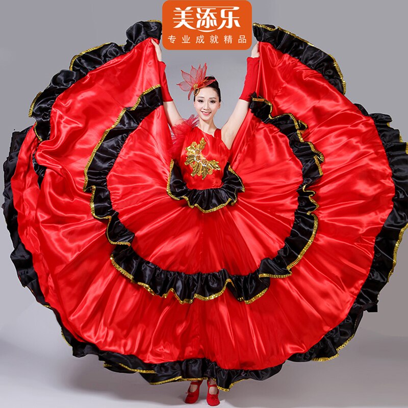 Hiszpański byków sukienka Flamenco taniec wydajność czerwony kostium nowe otwarcie taniec pełna spódnica dla dorosłych kobiet taniec nosić H533: Style720 / XS
