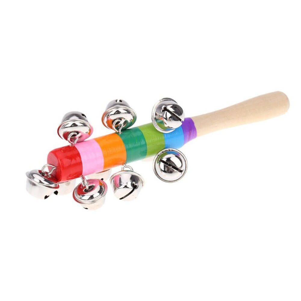 Hand Held Bell Stick with 10 Metal Jingles Ball Rainbow Percussion Musical Toy