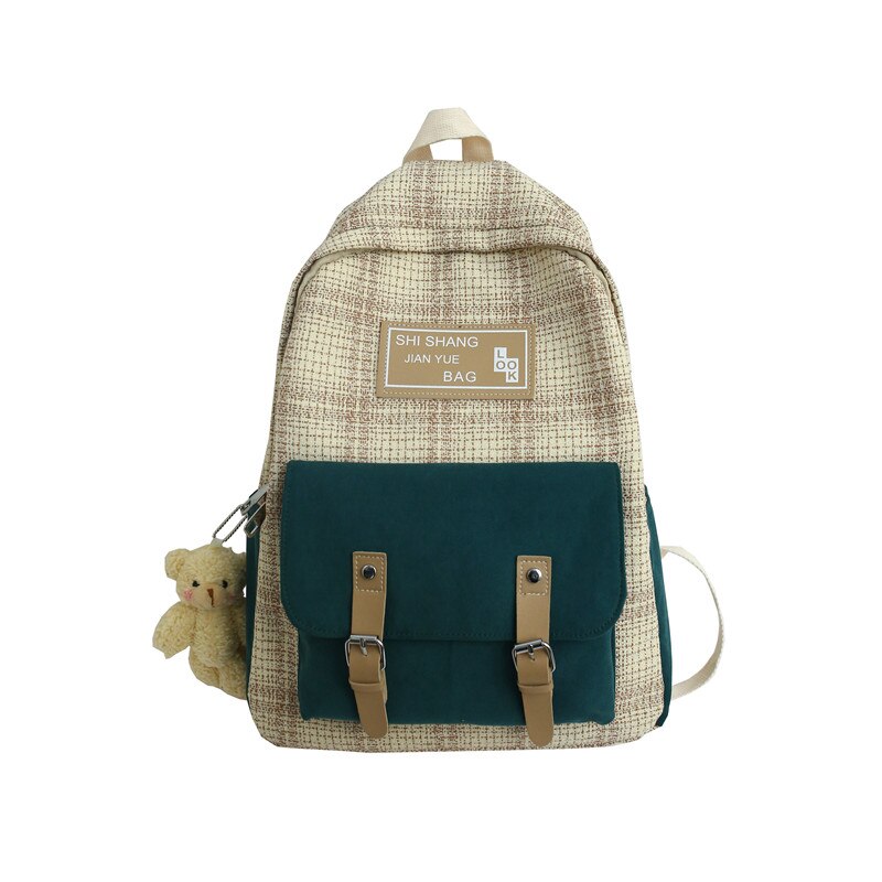 Hocodo College Wind Vrouw Rugzak Leuke Tiener Rugzak Casual Student Canvas Rugzak Schooltassen Gesp Vrouwelijke Schouder: Khaki