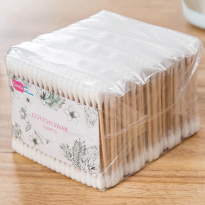500 Stks/pak Dubbele Hoofd Katoen Hout Wattenstaafje Bamboe Wattenstaafjes Oor Sieraden Schoonmaken Wood Sticks Wattenstaafjes Make Gezondheid: 500PC