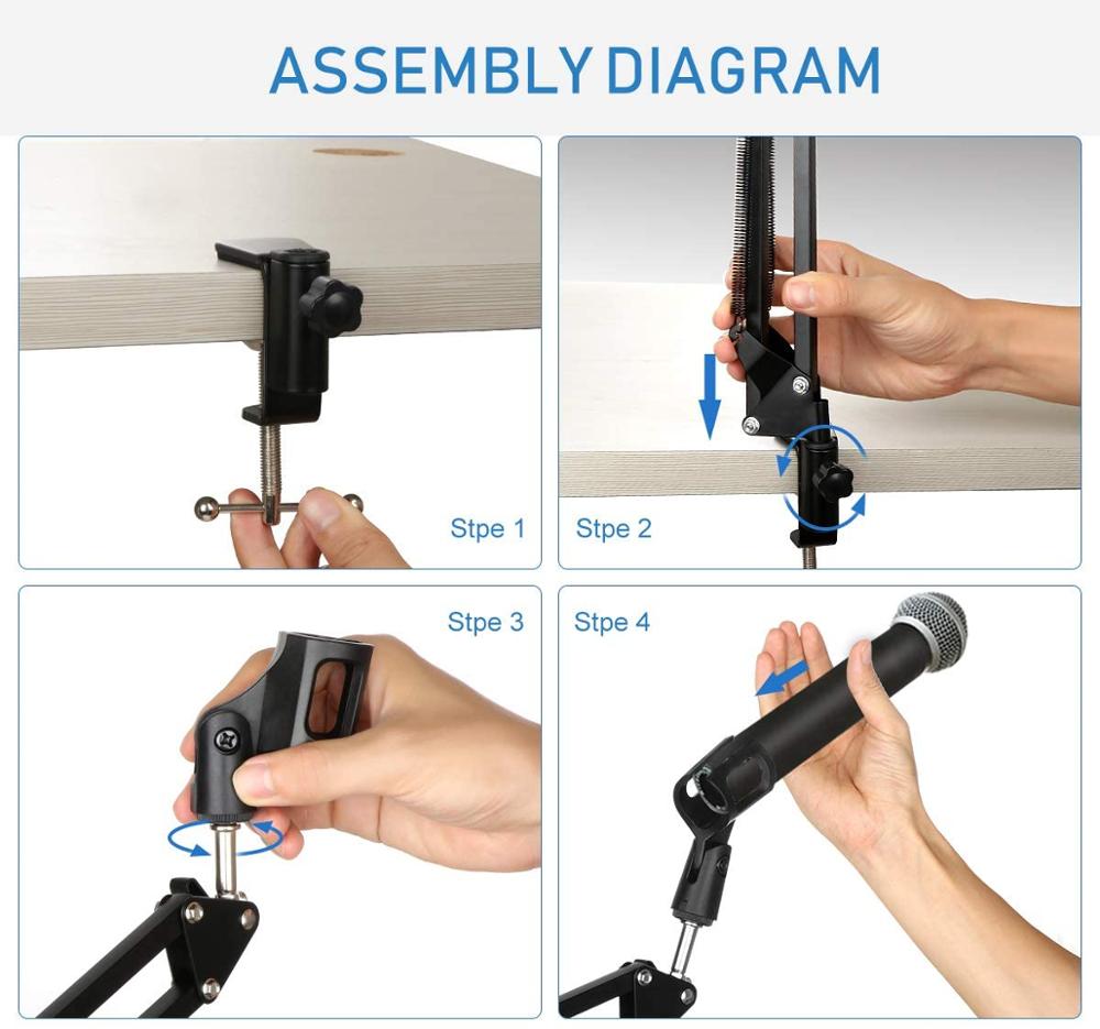 Microphone Stand- Desk Adjustable Microphone Boom Arm Made of Durable Steel for Blue Yeti Snowball, and Other Microphones